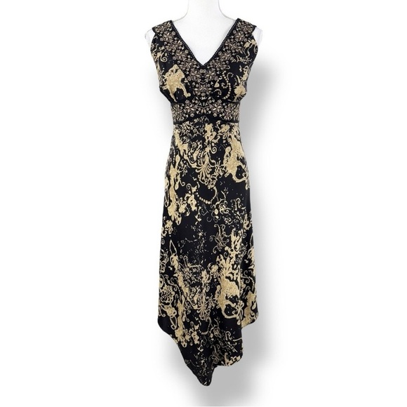 INC International Concepts Vintage Silk Asymmetrical Hem Dress Black/Beige 6 - Picture 1 of 9